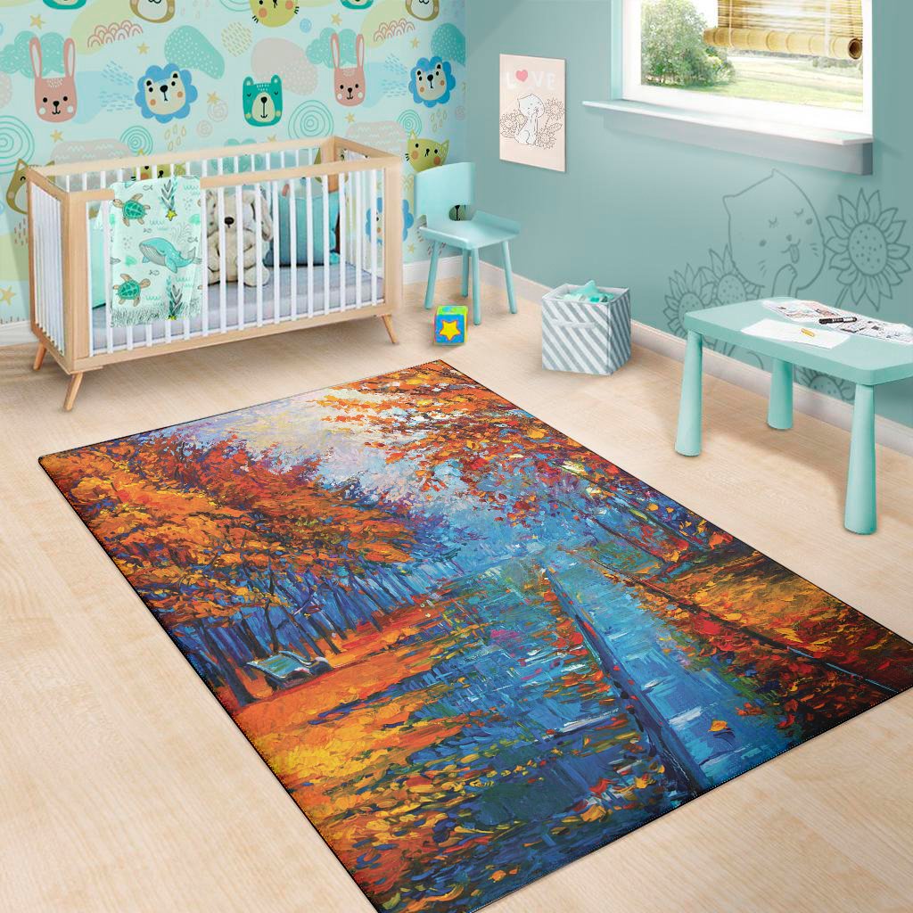 autumn painting print area rug floor decor 1120