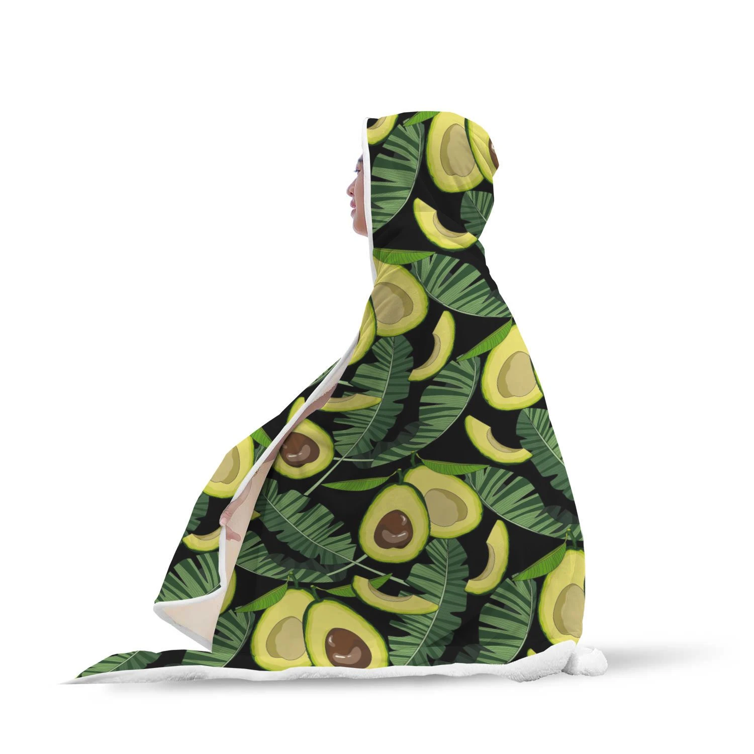 avocado floral palm leaves pattern print hooded blanket cloak blanket 5244