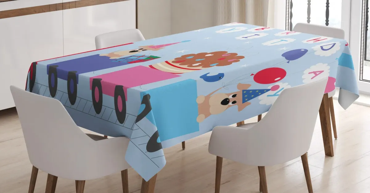 baby bear dog train 3d printed tablecloth table decor 1098