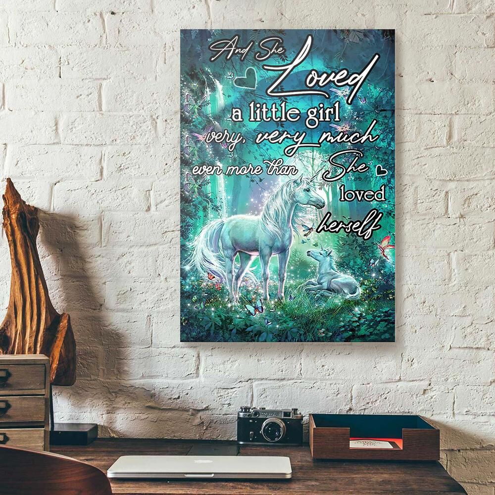 baby unicorn and she loved a little girl garden canvas prints wall art decor 4058