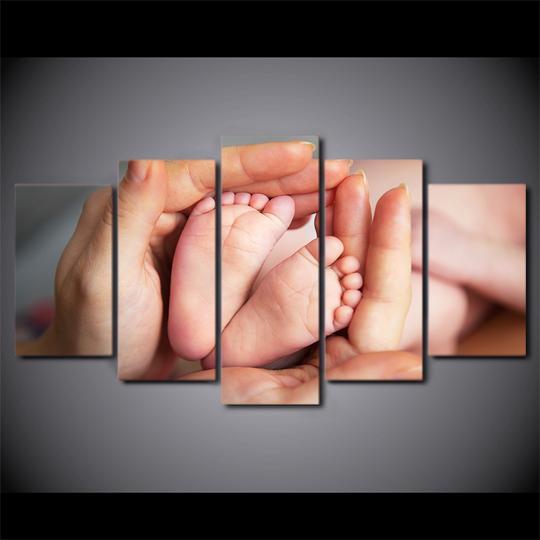 babys feet in mothers hands abstract 5 panel canvas art wall decor 6656
