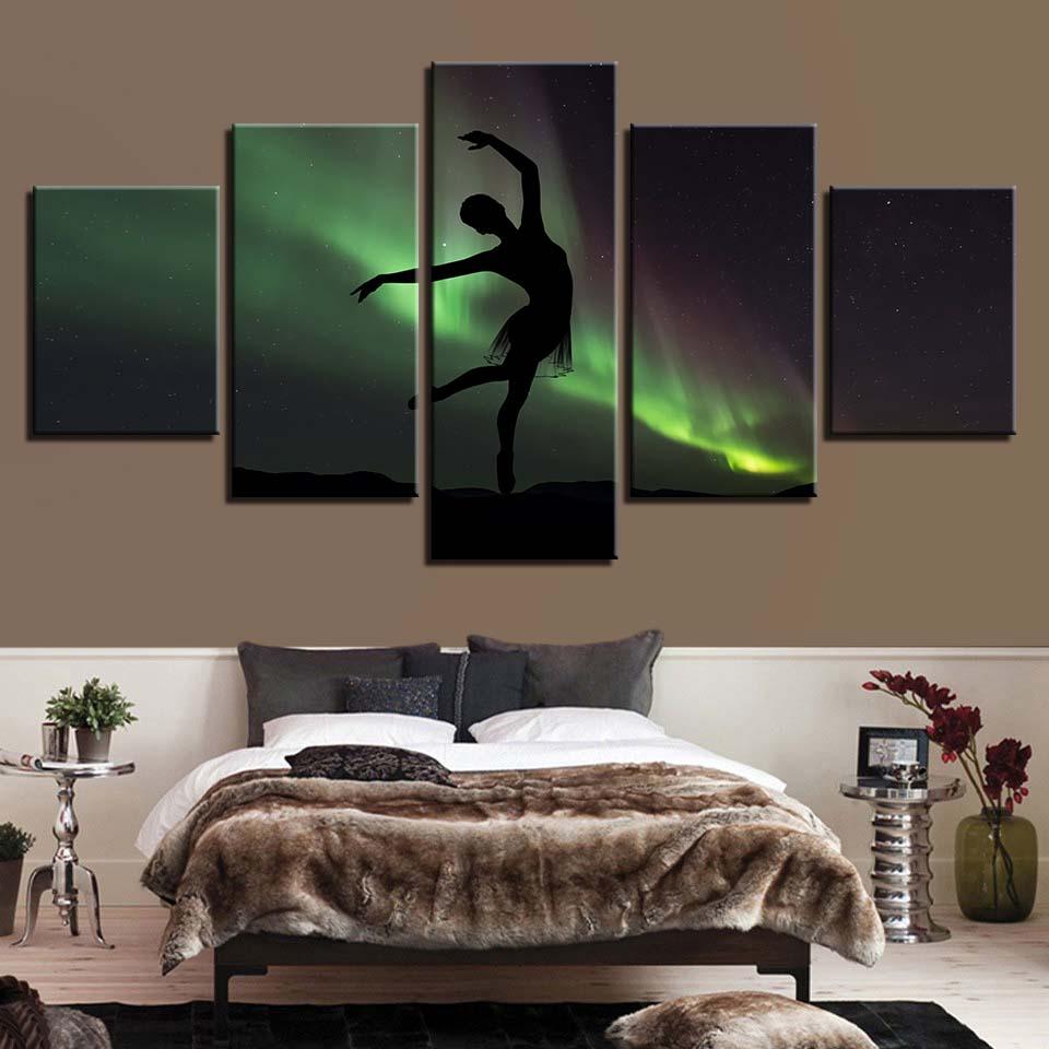 ballet girl dancing in the aurora abstract 5 panel canvas art wall decor 1262