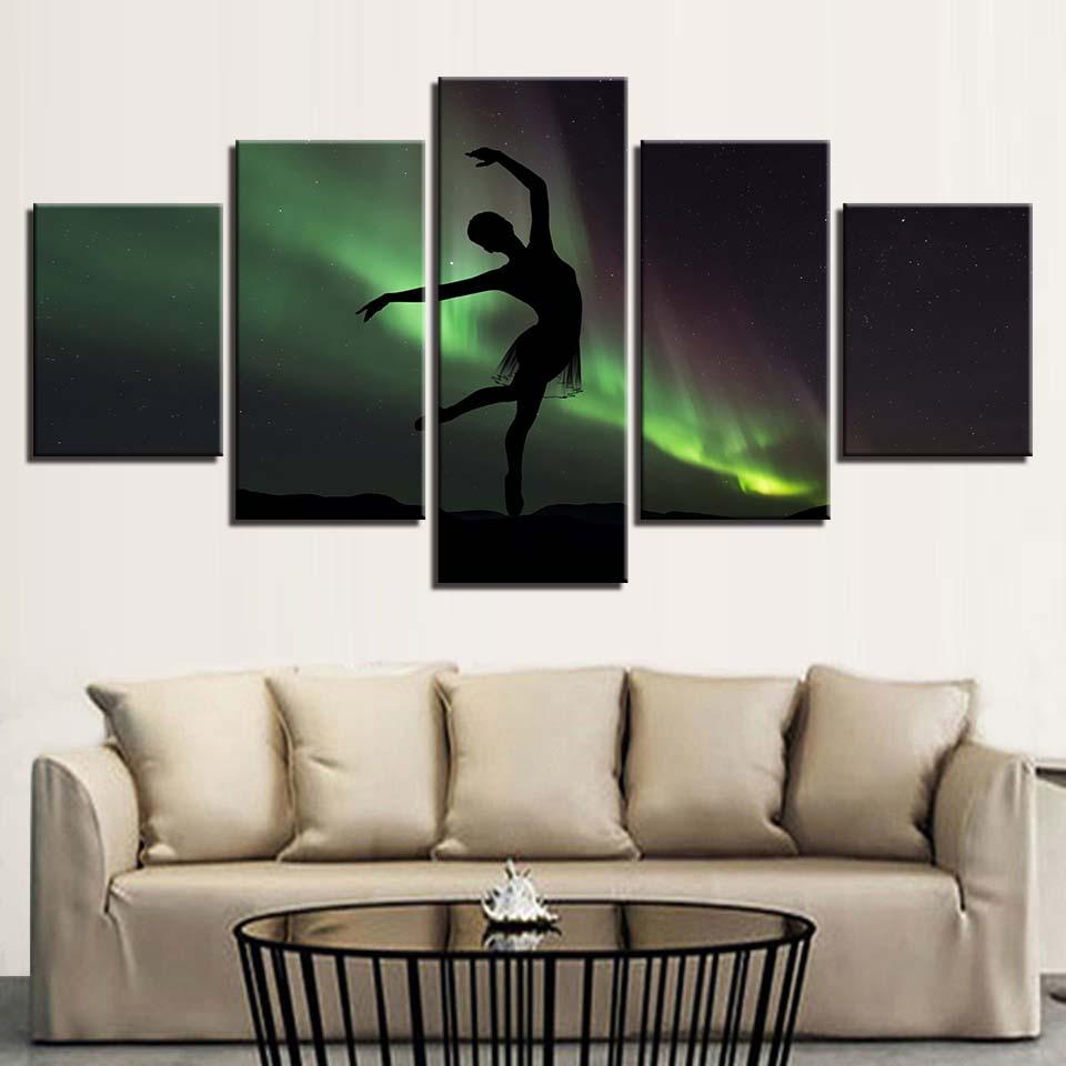 ballet girl dancing in the aurora abstract 5 panel canvas art wall decor 6698