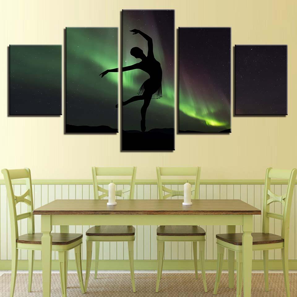 ballet girl dancing in the aurora abstract 5 panel canvas art wall decor 8091