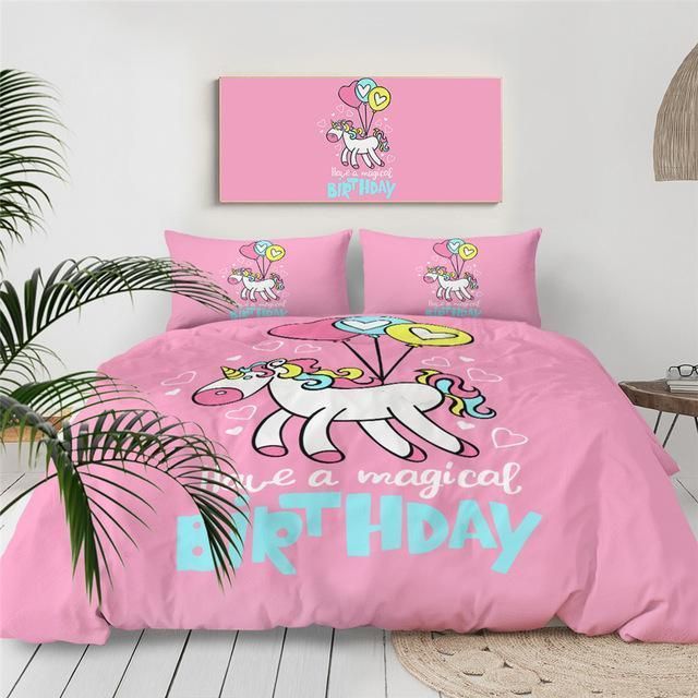balloons unicorn magical birthday duvet cover bedding set 7370