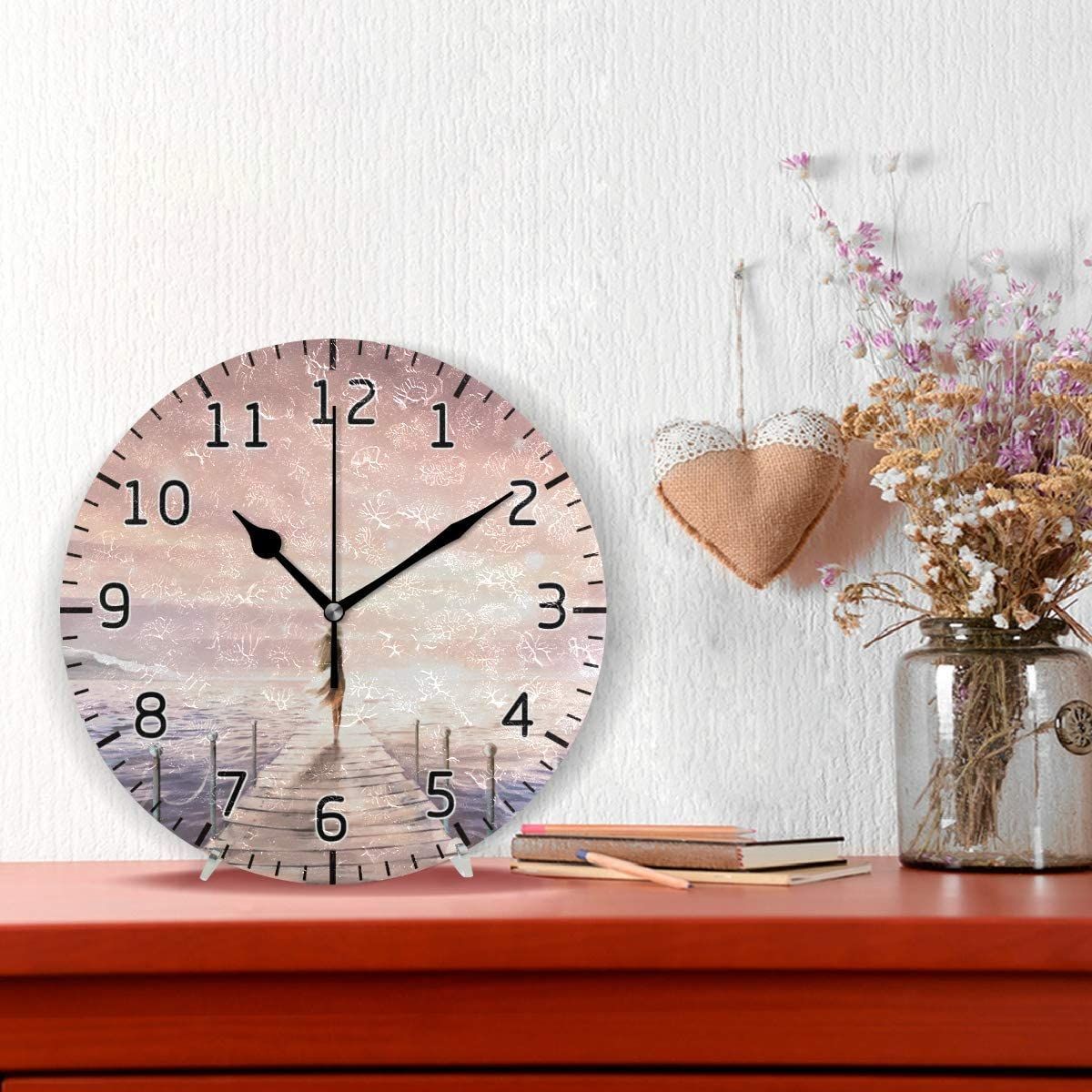 bardic lmuchen romantic seaside girl sunset decorative wall clock 1139