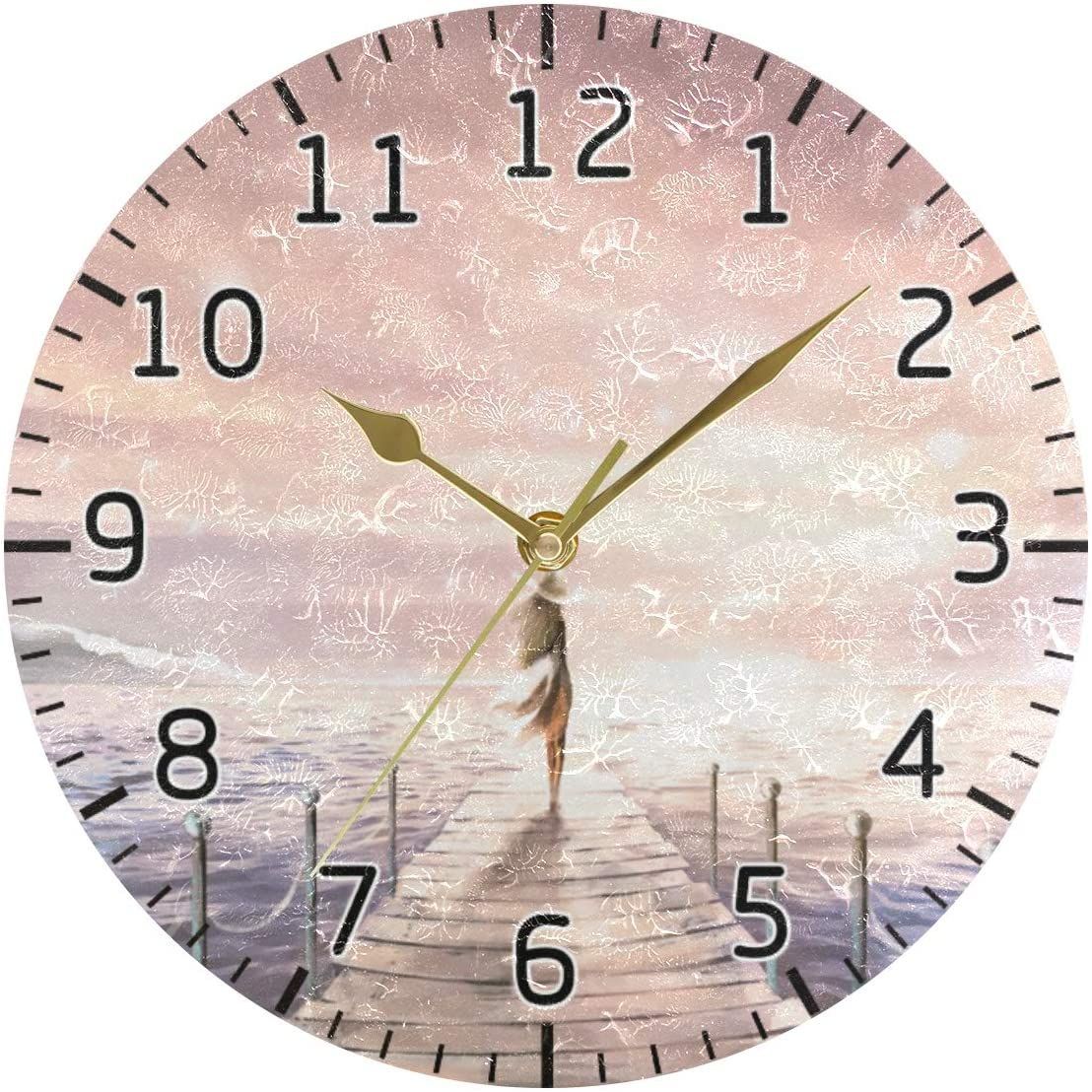 bardic lmuchen romantic seaside girl sunset decorative wall clock 1413