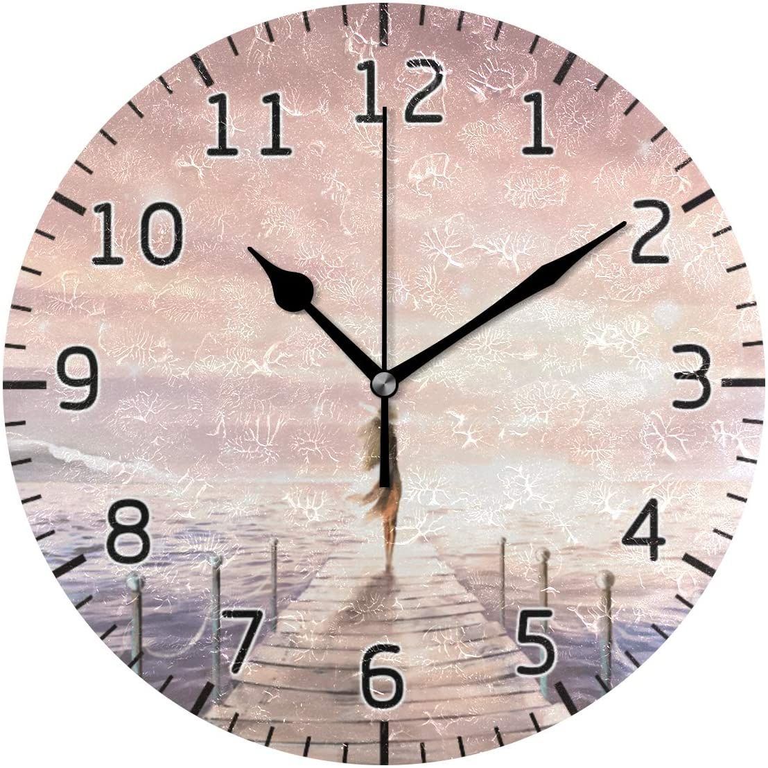 bardic lmuchen romantic seaside girl sunset decorative wall clock 4865