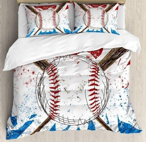 Baseball White Watercolor Bedding Set Bedroom Decor baseball white watercolor bedding set bedroom decor 8439