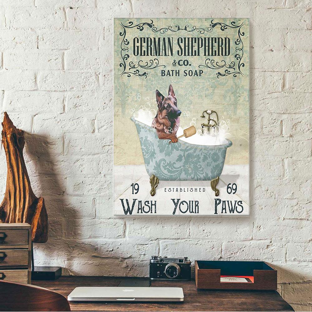 Bath Soap Wash Your Paws German Shepherd Canvas Prints - Wall Art Decor bath soap wash your paws german shepherd canvas prints wall art decor 8743