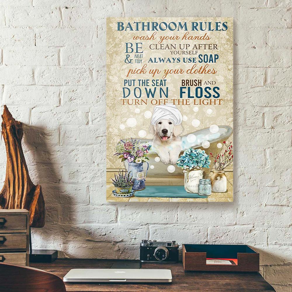 bathroom rules labrador canvas prints wall art decor 2781