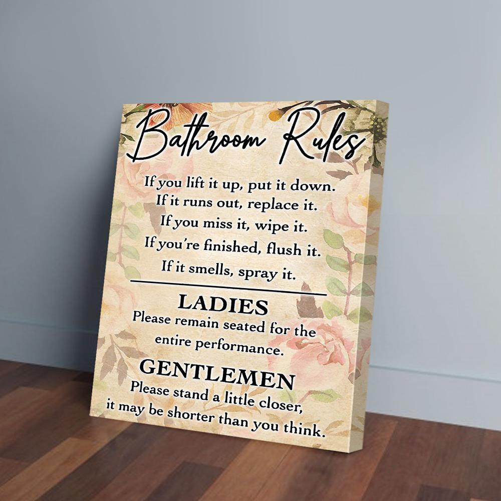 Bathroom Rules Ladies Gentlemen Flower Bathroom Canvas bathroom rules ladies gentlemen flower bathroom canvas 1196