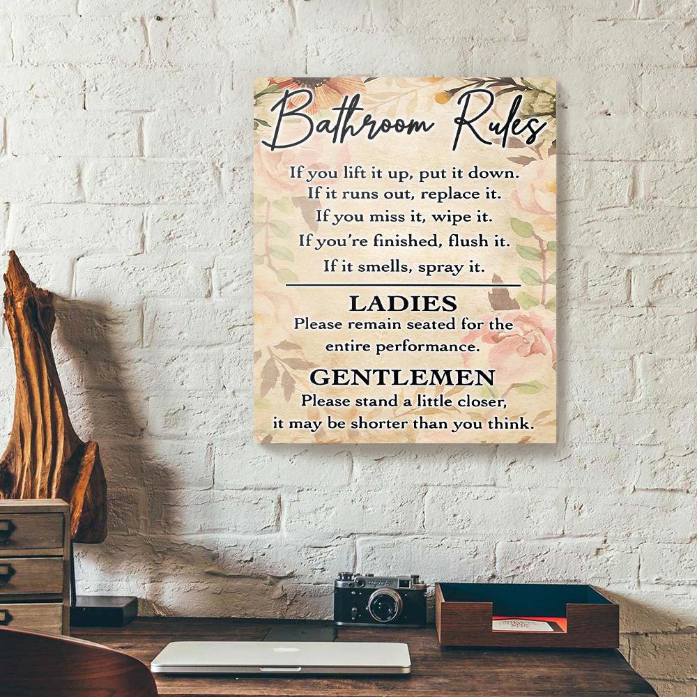 Bathroom Rules Ladies Gentlemen Flower Bathroom Canvas bathroom rules ladies gentlemen flower bathroom canvas 7757