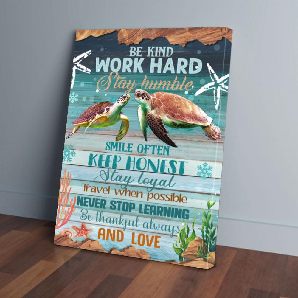 be kind work hard stay humble turtle couple canvas prints wall art decor 6574