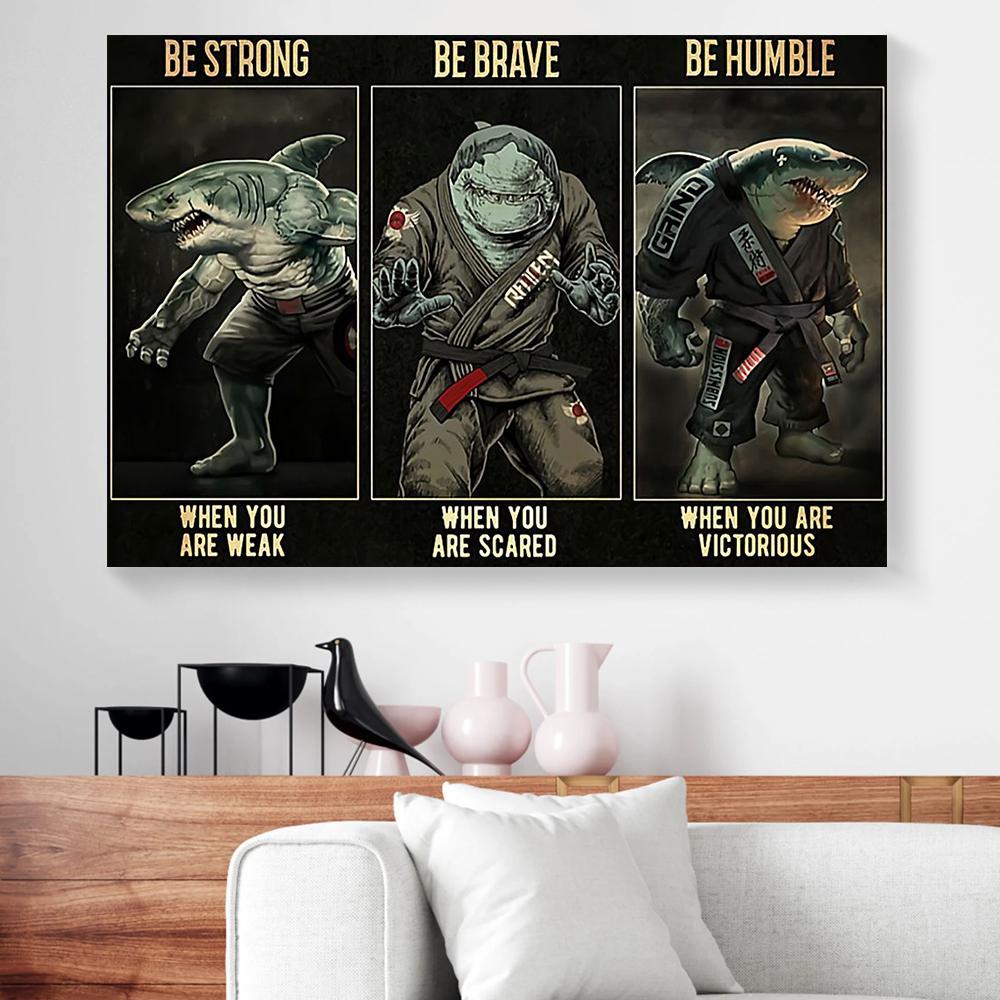 be strong shark canvas prints wall art decor 8073