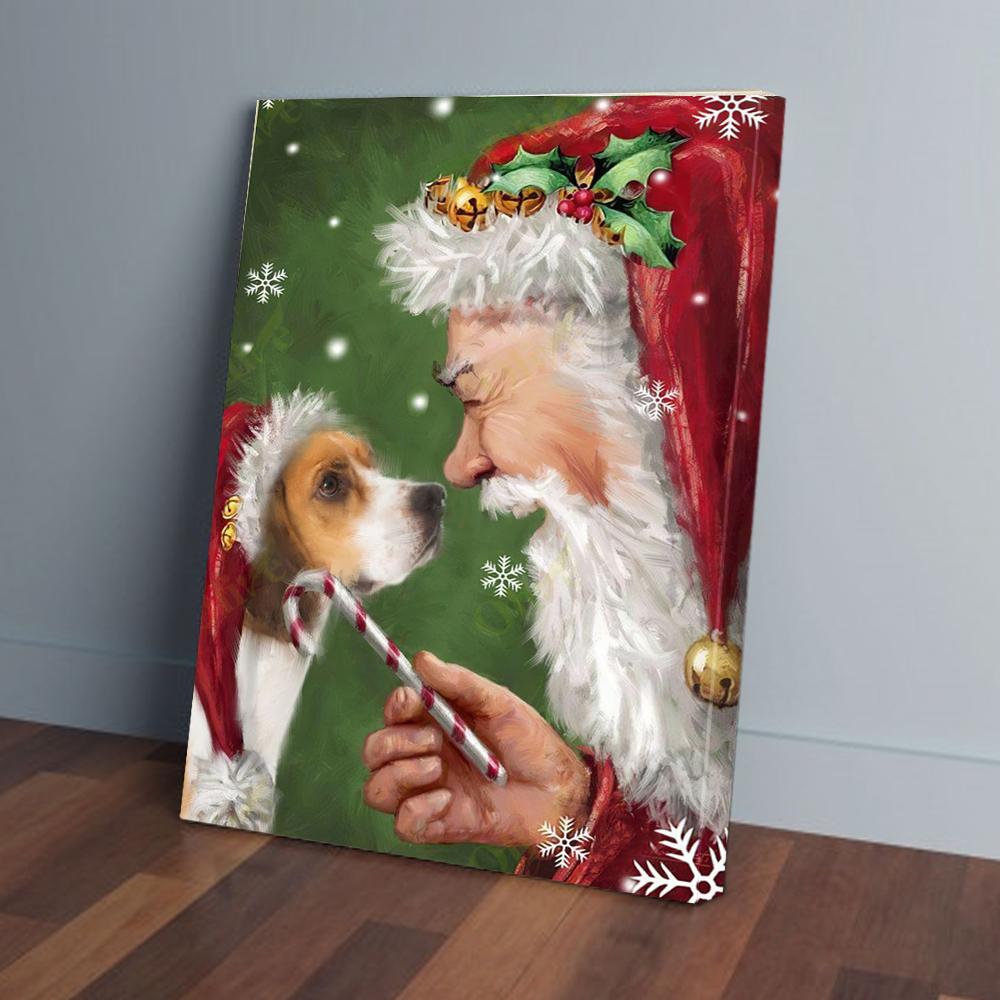 beagle talking to santa christmas canvas prints wall art decor 1522