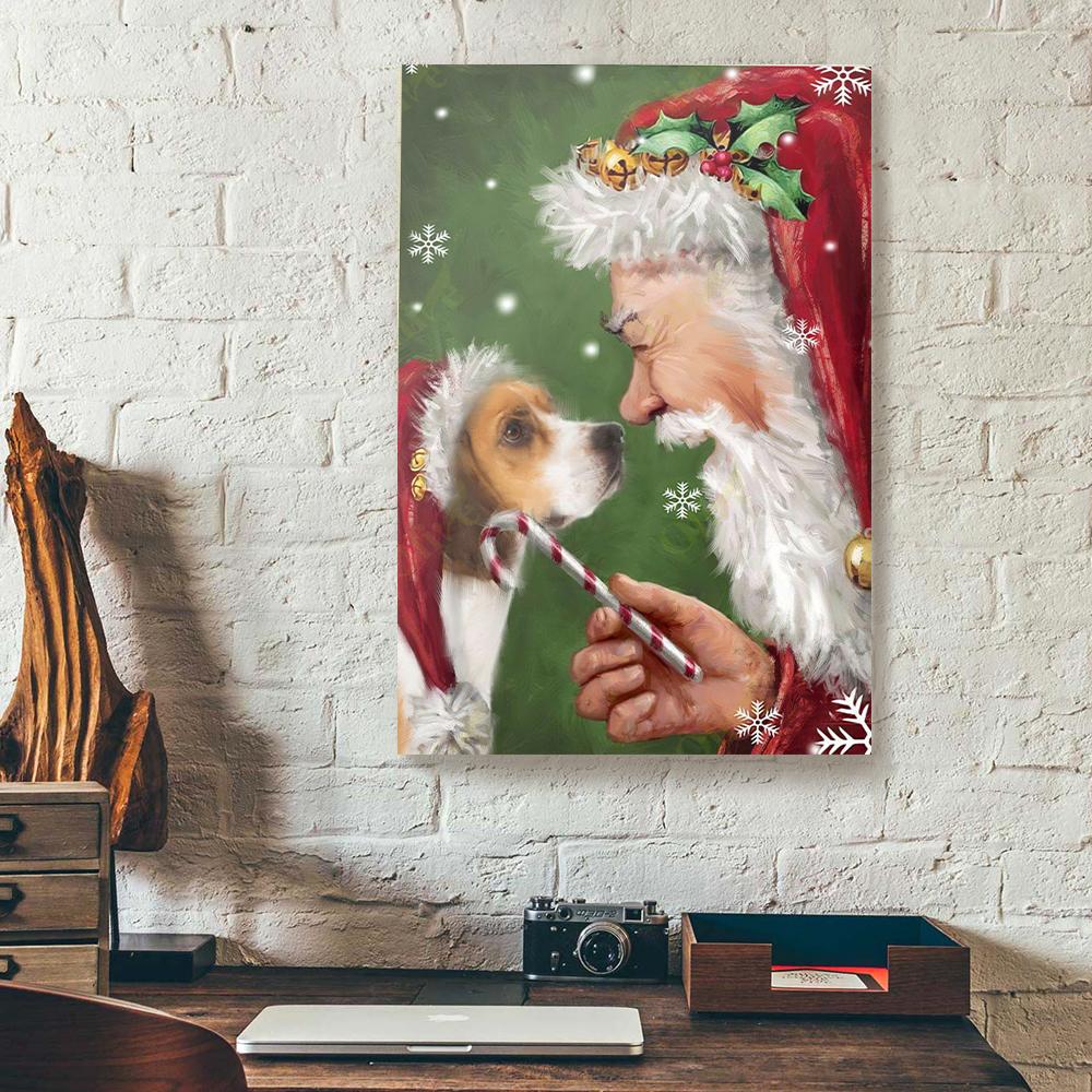 beagle talking to santa christmas canvas prints wall art decor 7401