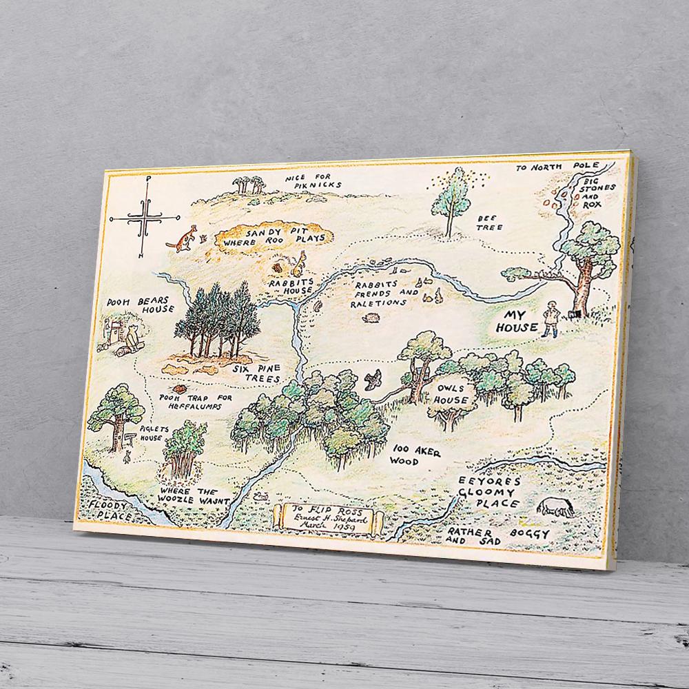 bear forest map canvas prints wall art decor 1746