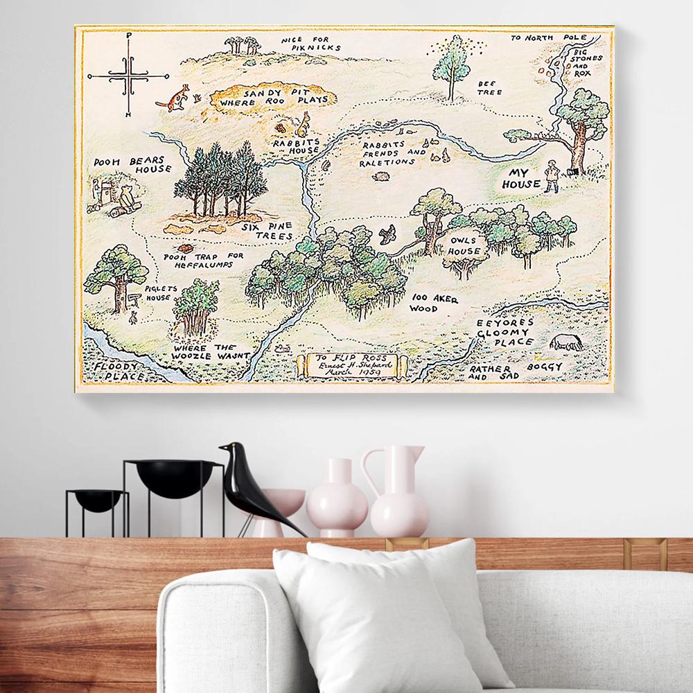 bear forest map canvas prints wall art decor 7765