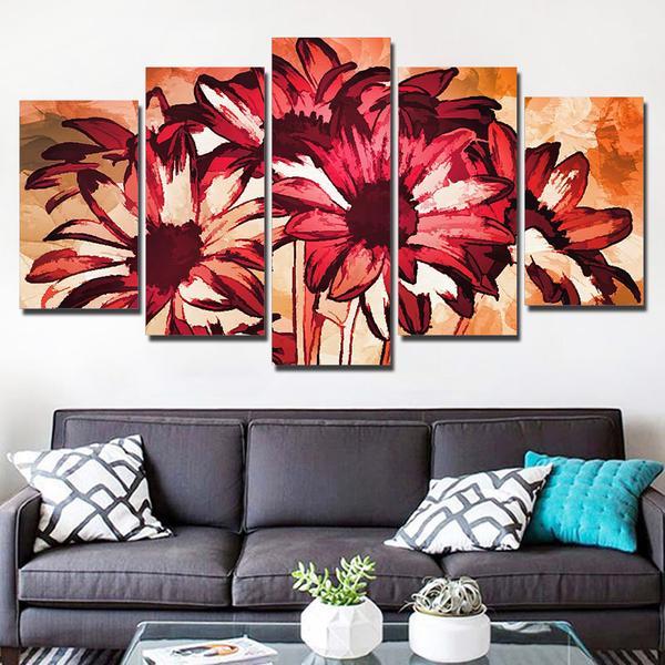 beautiful abstract flower abstract 5 panel canvas art wall decor 7414