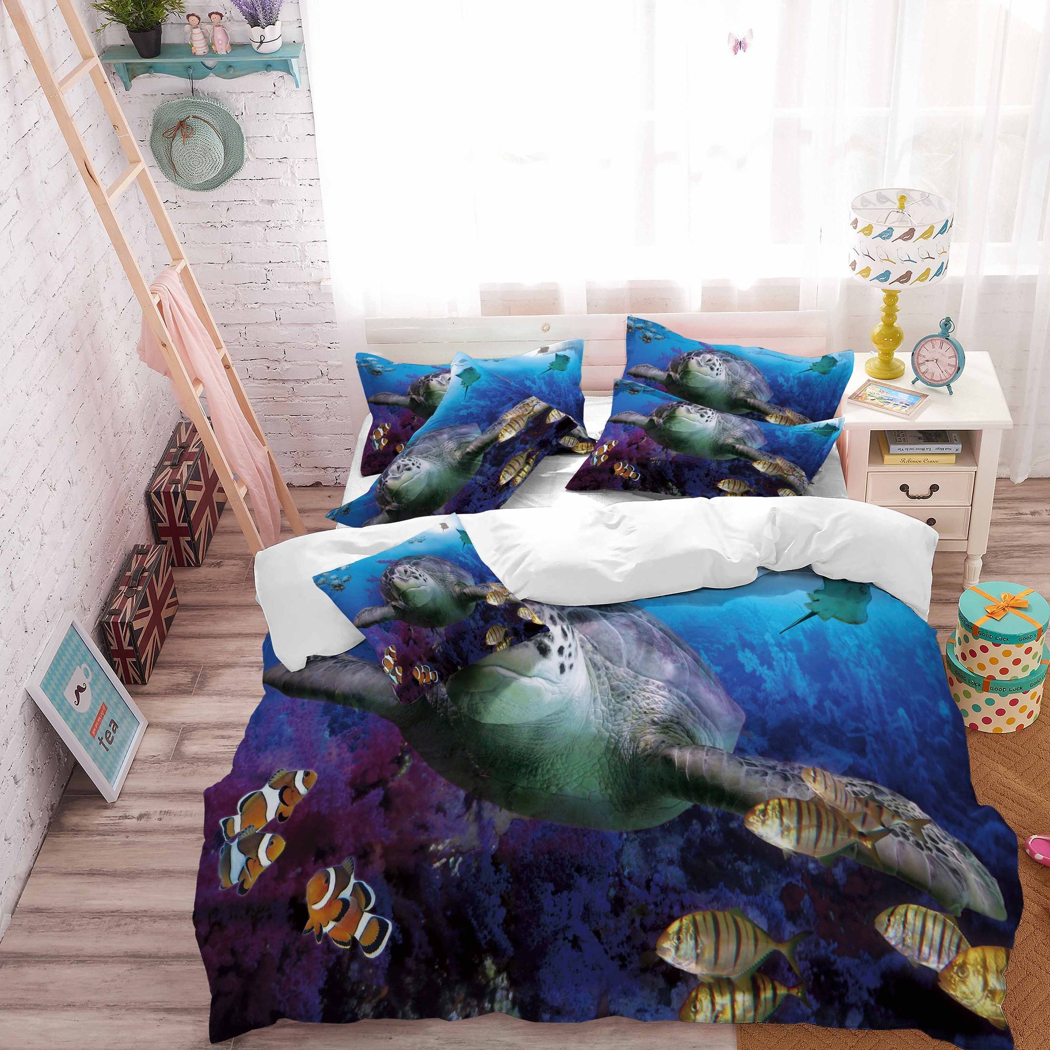 beauty sea turtle printed bedding set bedroom decor 8117