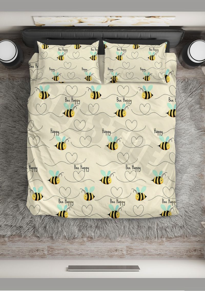bee be happy pattern printed bedding set bedroom decor 7647
