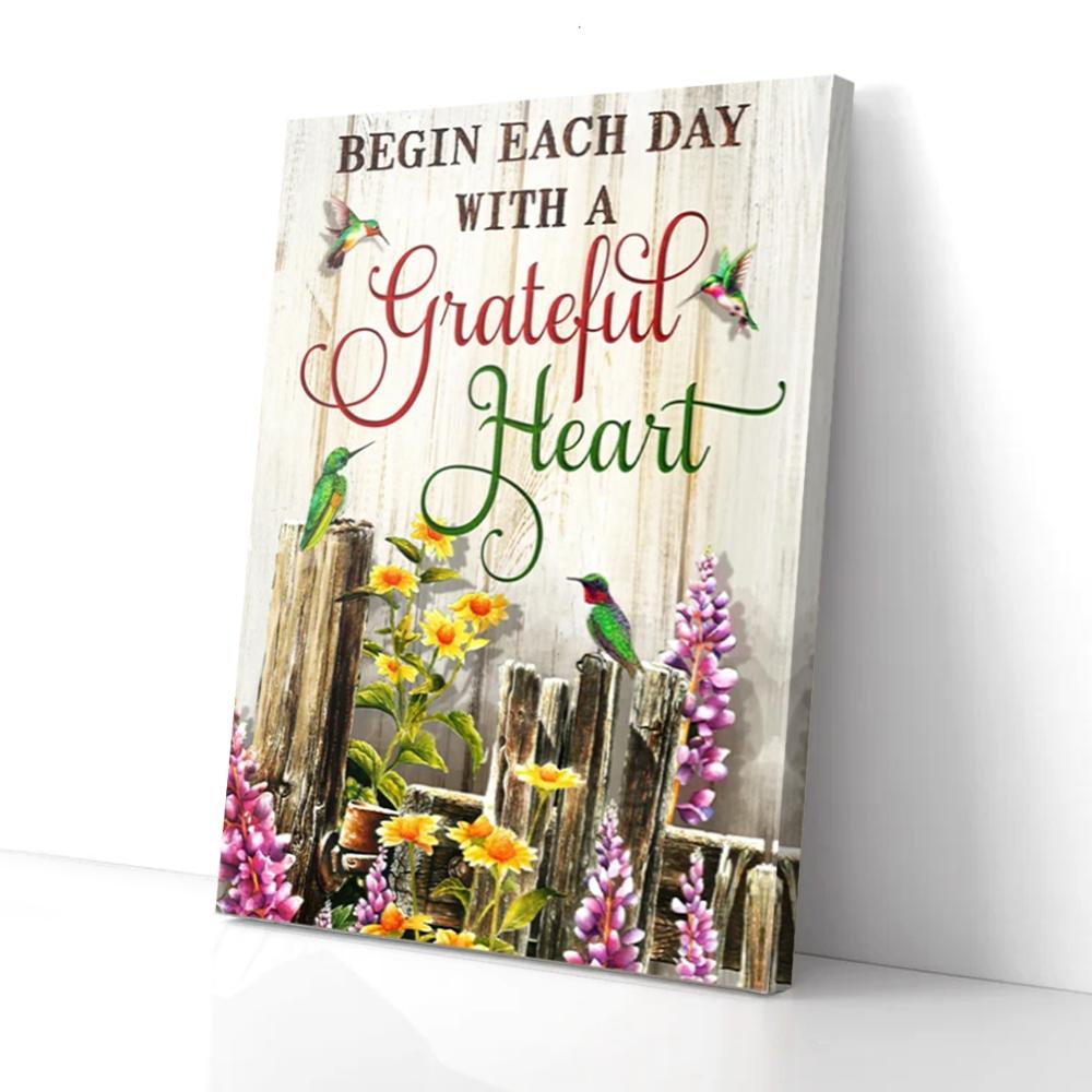 begin each day with a grateful heart hummingbird canvas prints wall art decor 3462