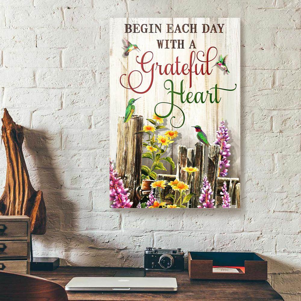 begin each day with a grateful heart hummingbird canvas prints wall art decor 4262