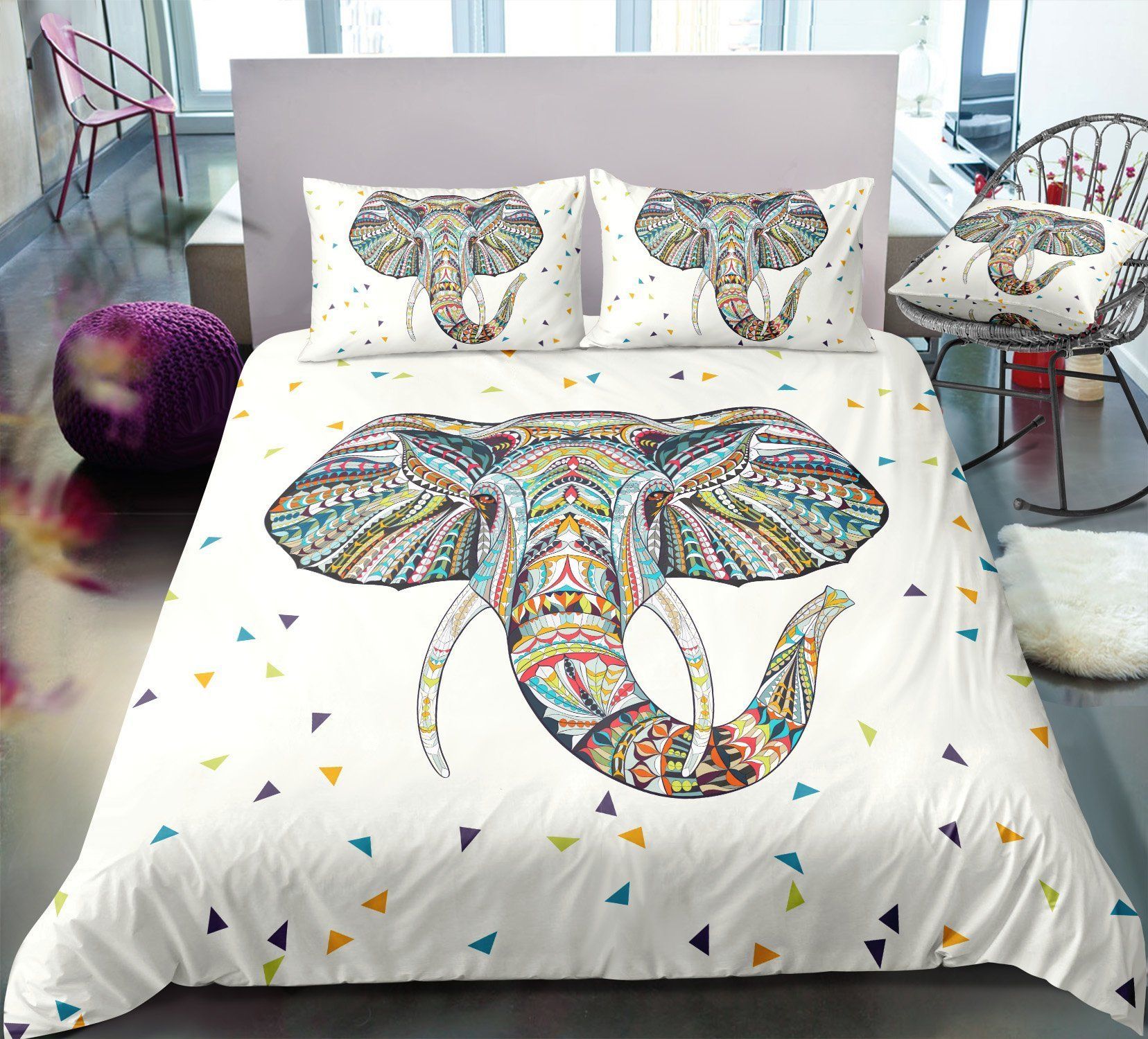beige elephant ethnic style printed bedding set bedroom decor 1363