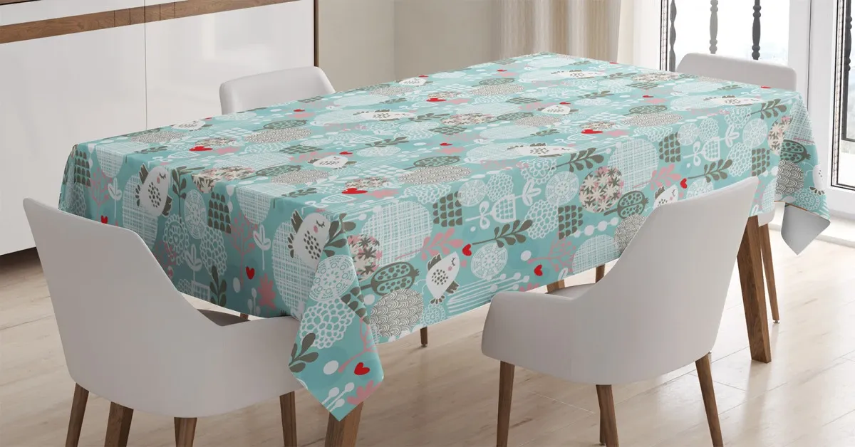 birds hearts flowers 3d printed tablecloth table decor 3458