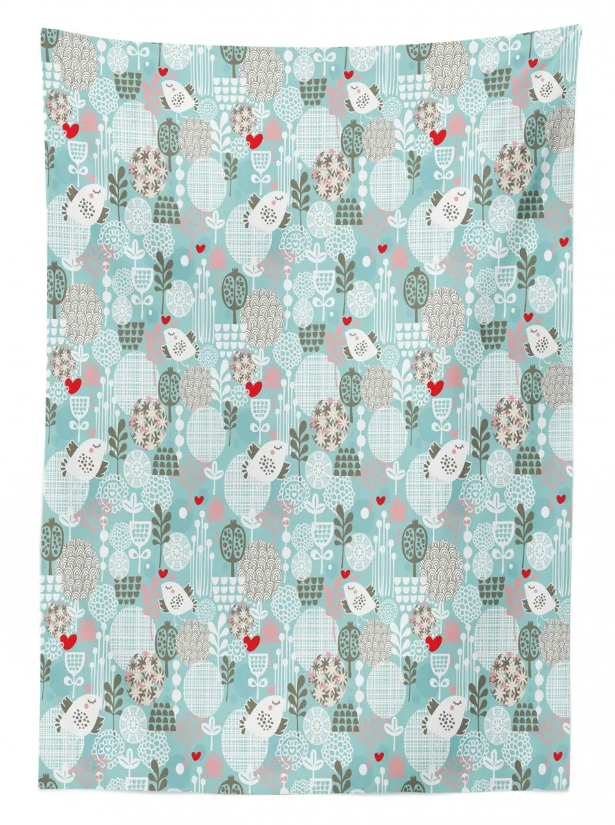 birds hearts flowers 3d printed tablecloth table decor 8538