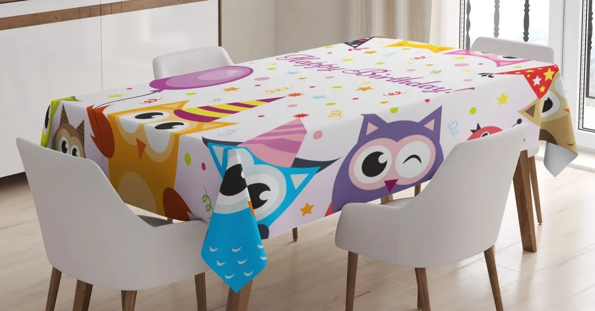 birthday party owls 3d printed tablecloth table decor 2843