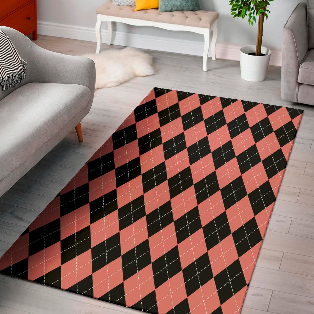 Black And Coral Argyle Pattern Print Area Rug Floor Decor black and coral argyle pattern print area rug floor decor 4095