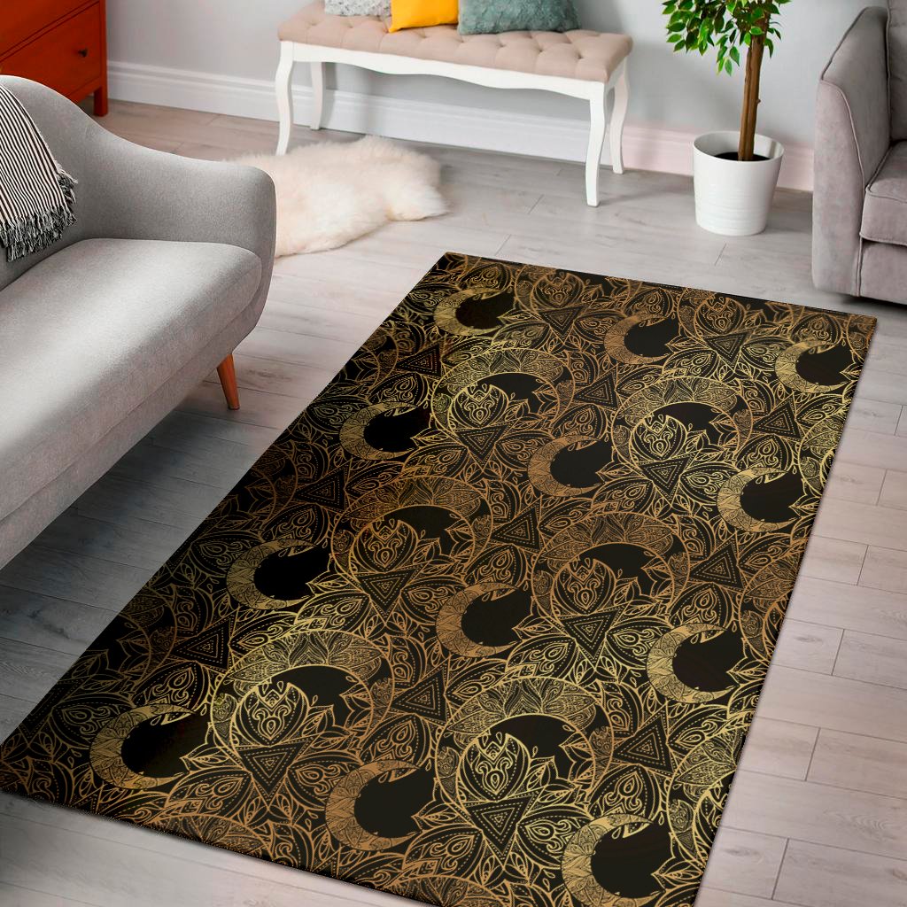 Black And Gold Celestial Pattern Print Area Rug Floor Decor black and gold celestial pattern print area rug floor decor 5207