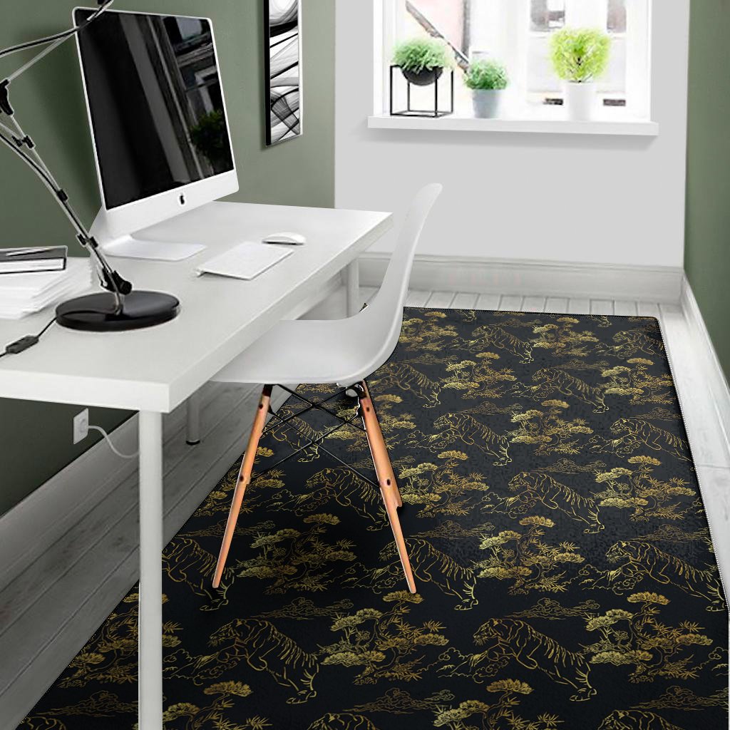 black and gold japanese tiger print area rug floor decor 2862