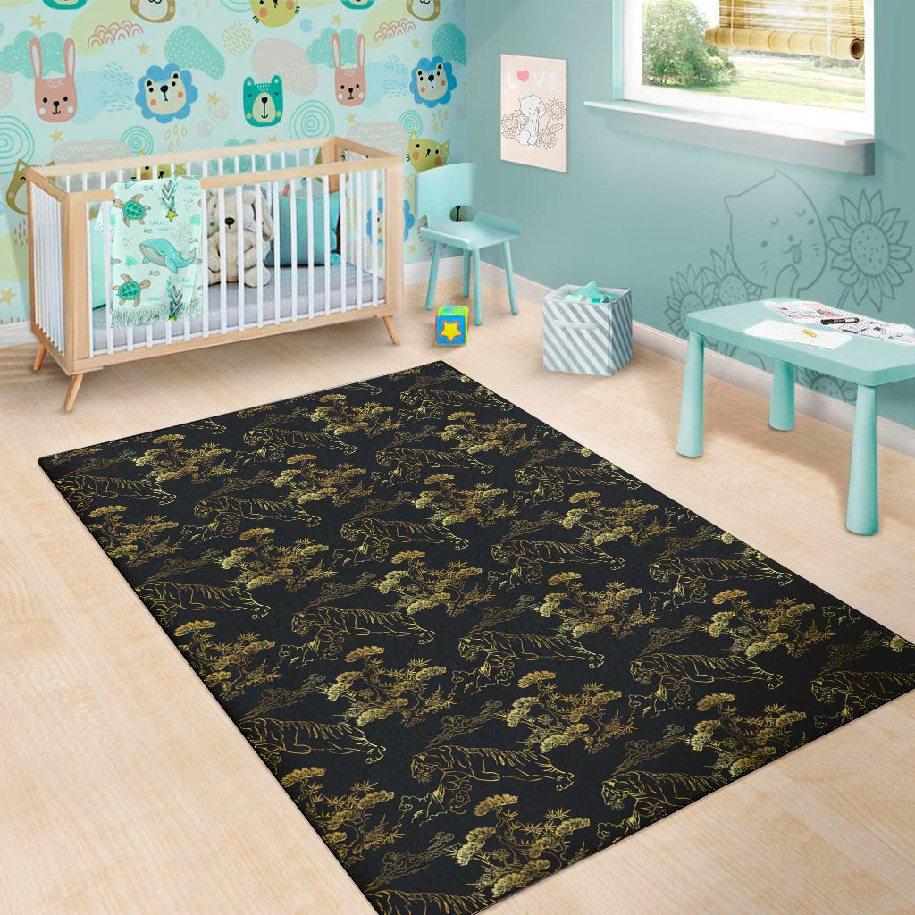 black and gold japanese tiger print area rug floor decor 7662