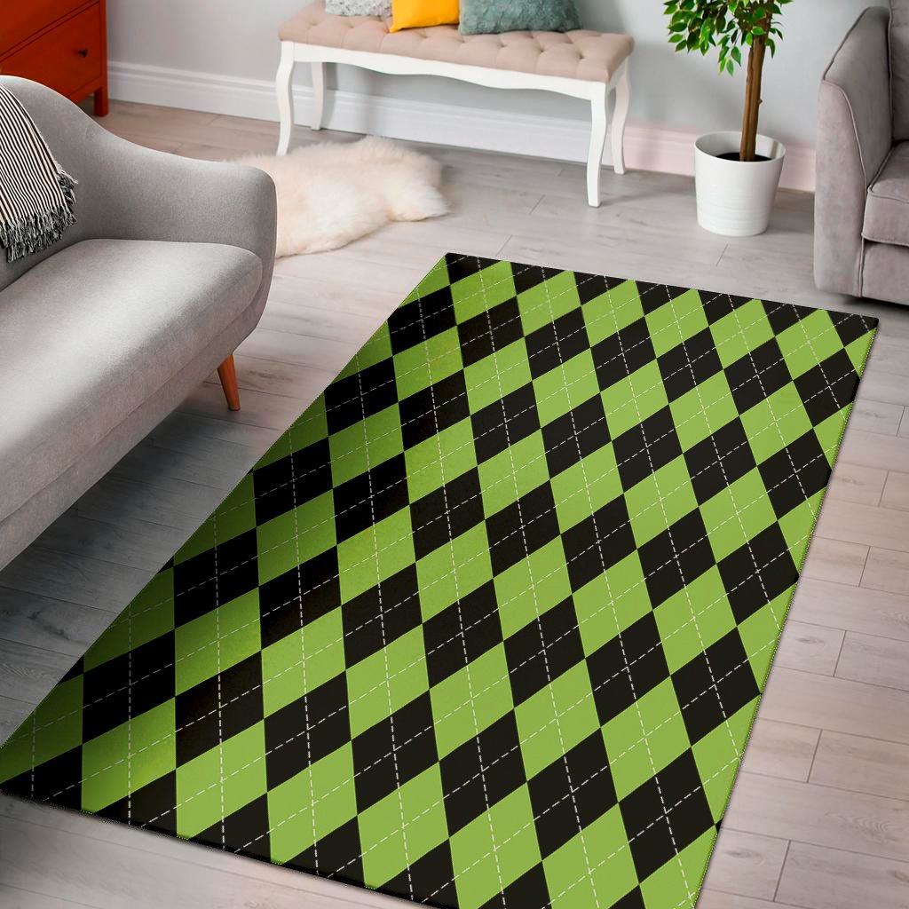 black and green argyle pattern print area rug floor decor 1682