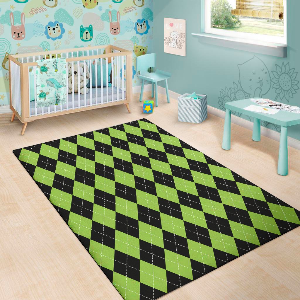black and green argyle pattern print area rug floor decor 4953