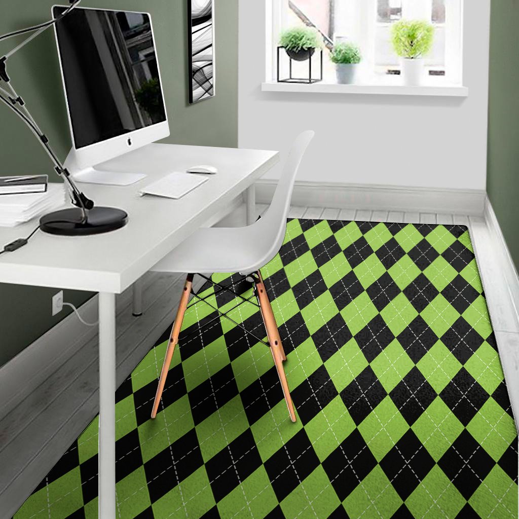 black and green argyle pattern print area rug floor decor 6717