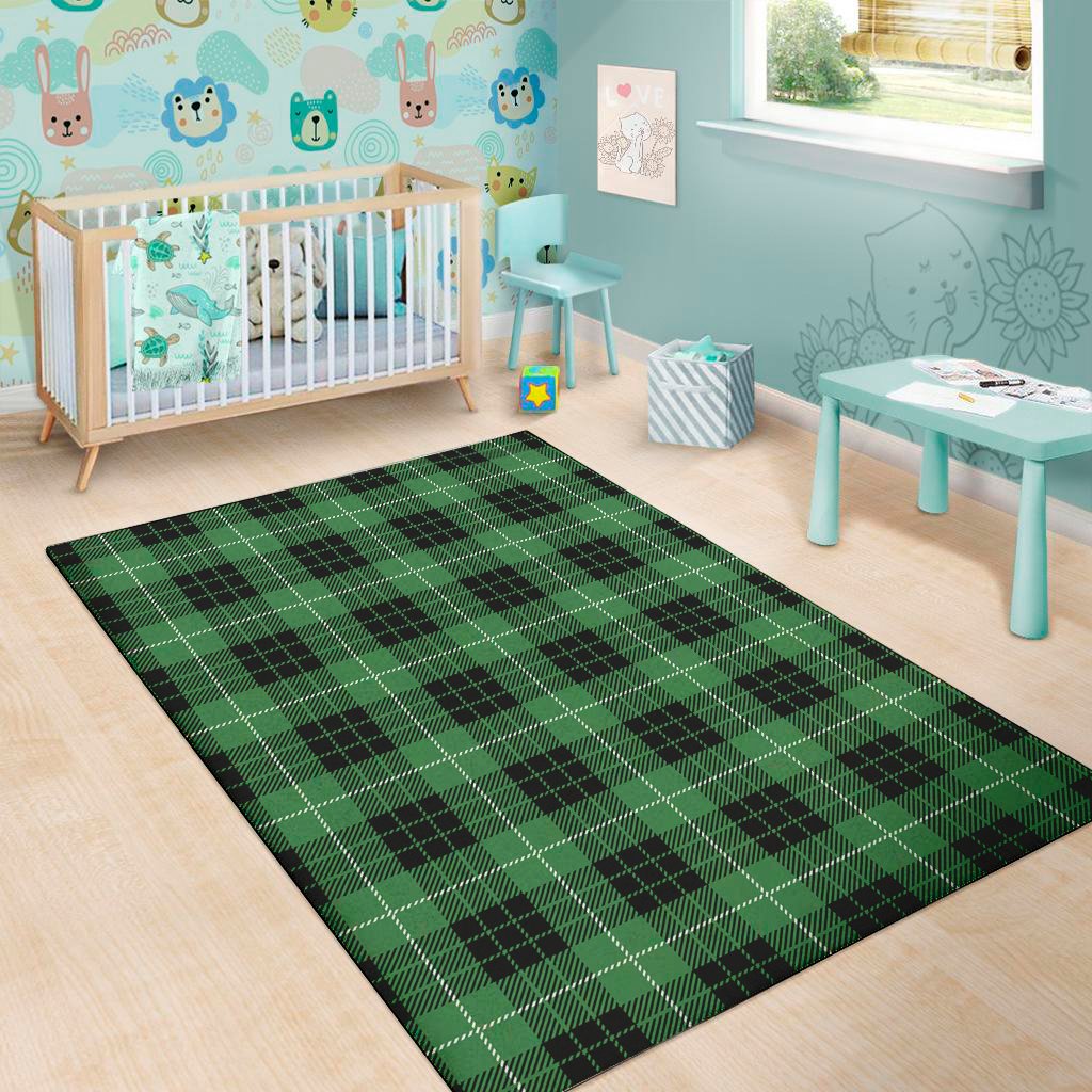 Black And Green Tartan Pattern Print Area Rug Floor Decor black and green tartan pattern print area rug floor decor 7158