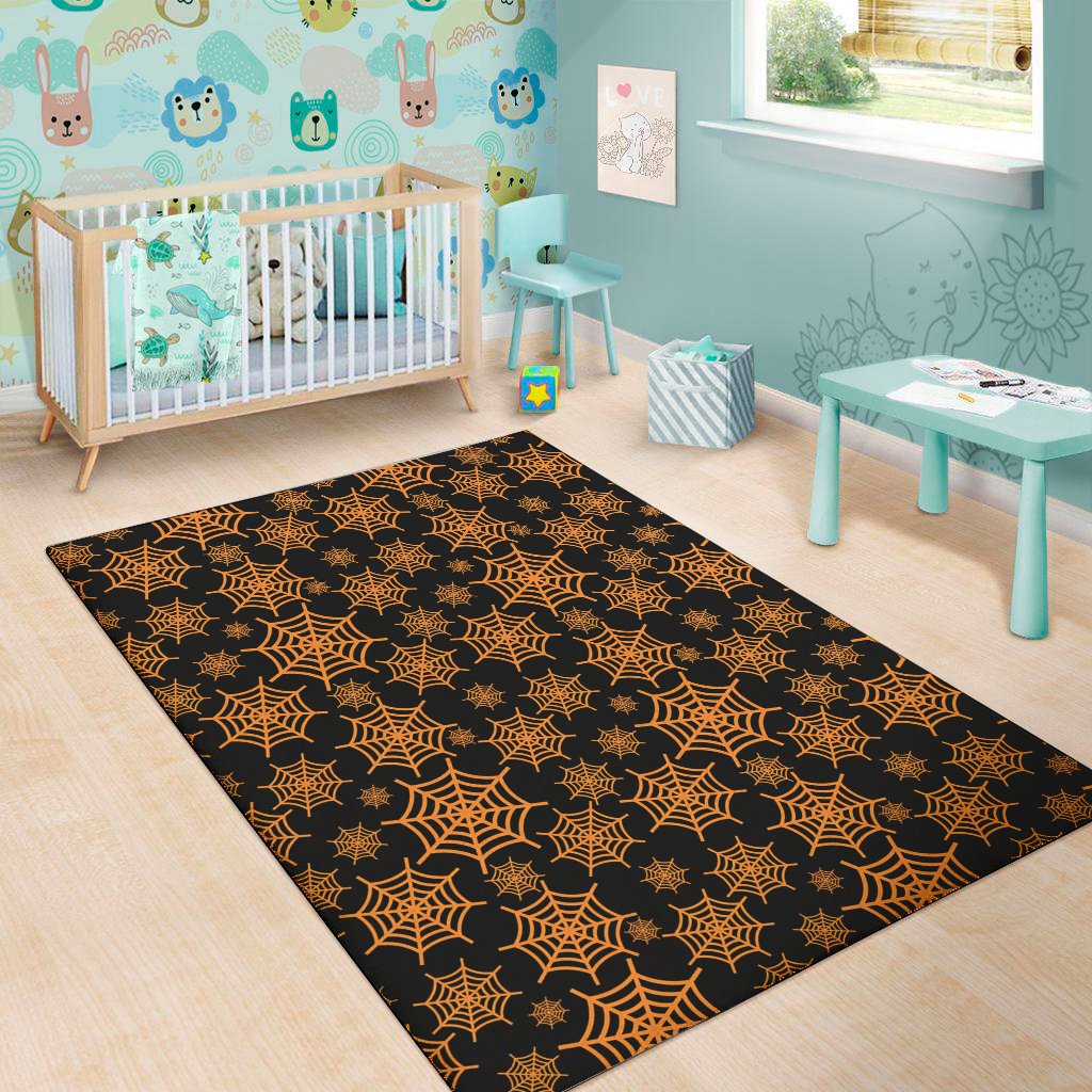 black and orange spider web print area rug floor decor 4552