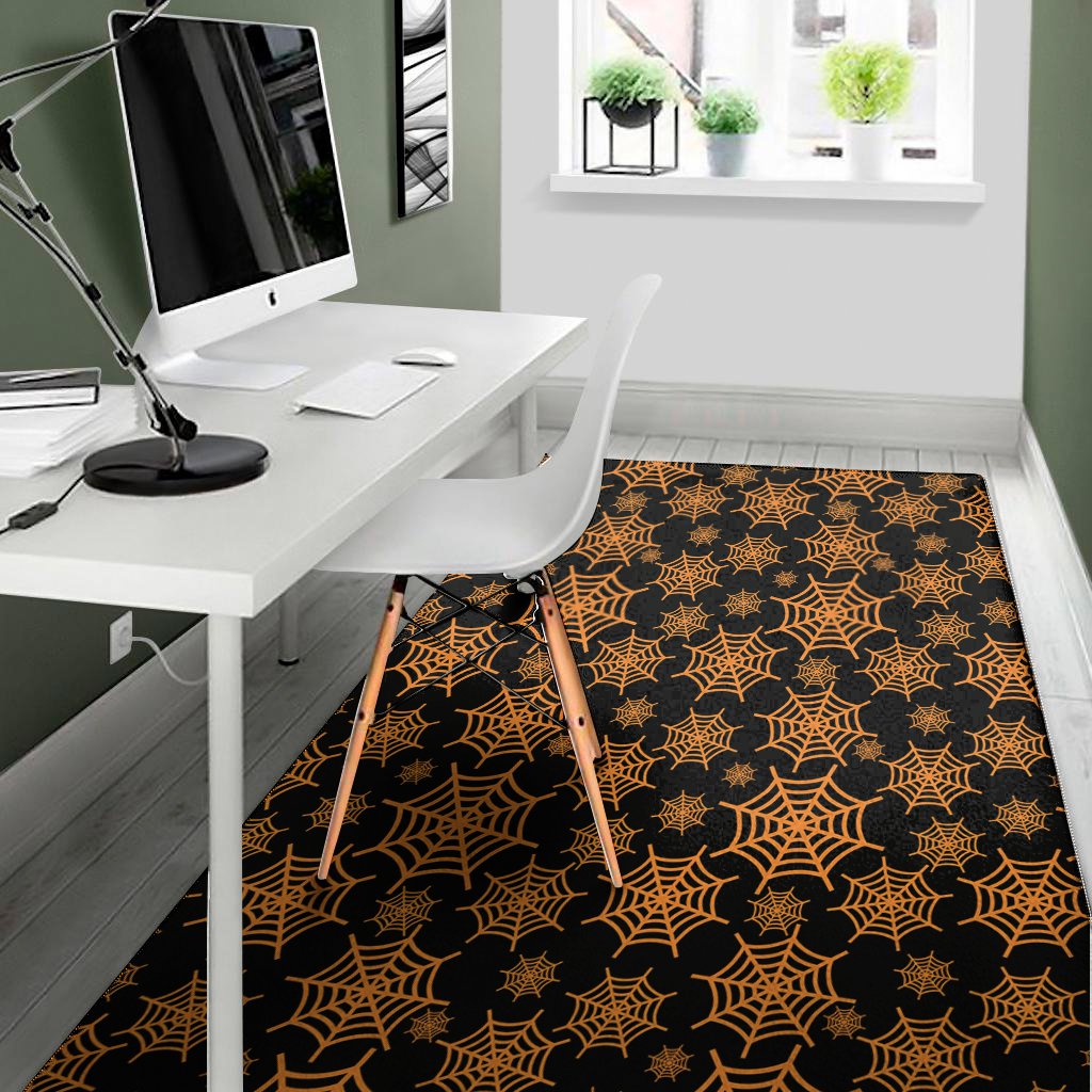 black and orange spider web print area rug floor decor 8986