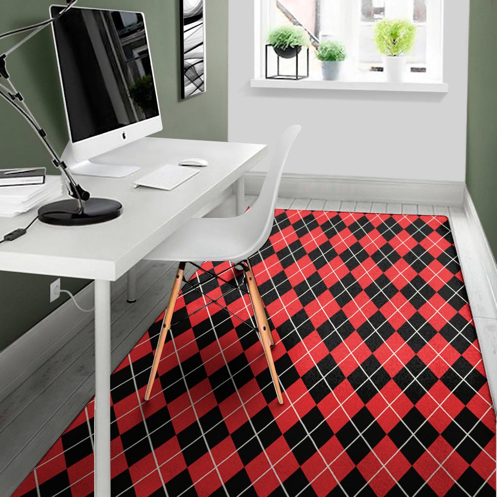 black and red argyle pattern print area rug floor decor 1959