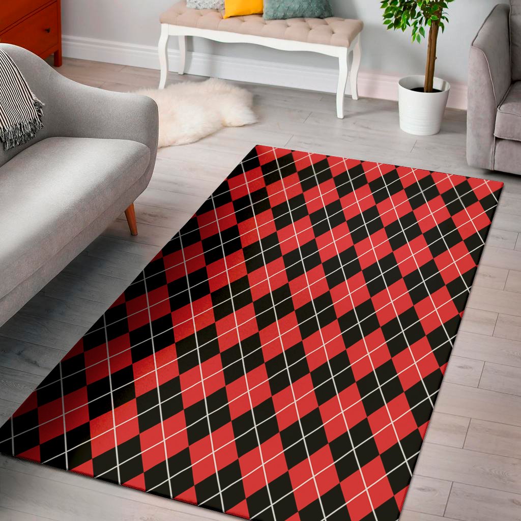 black and red argyle pattern print area rug floor decor 5457