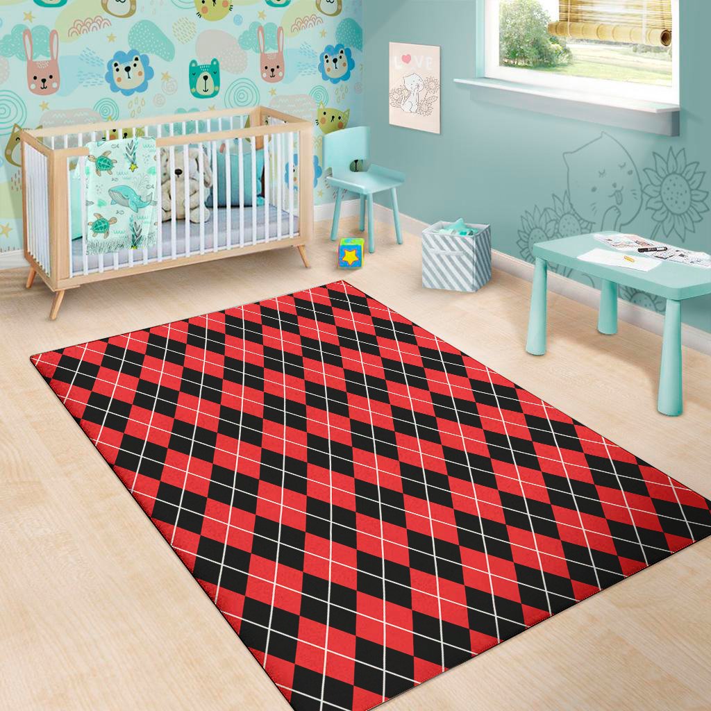 black and red argyle pattern print area rug floor decor 7368