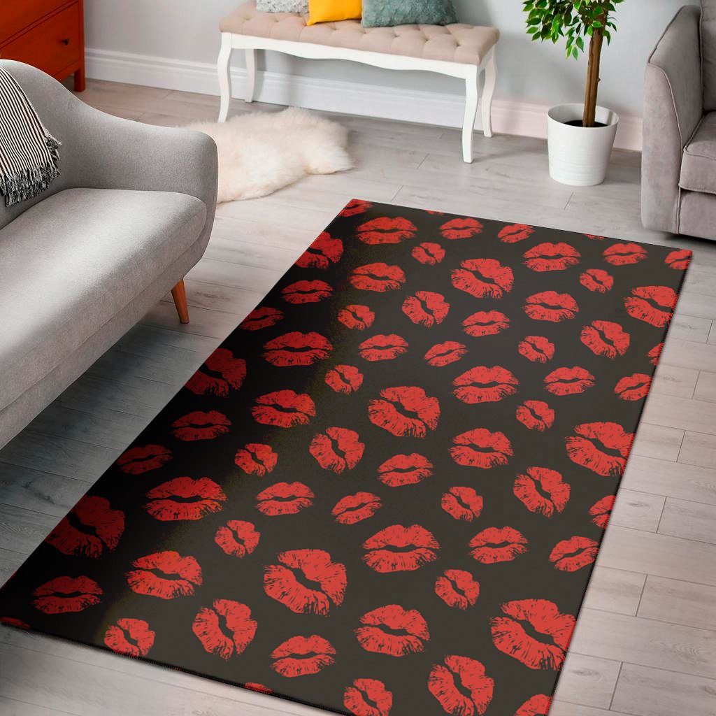 black and red lips pattern print area rug floor decor 6130