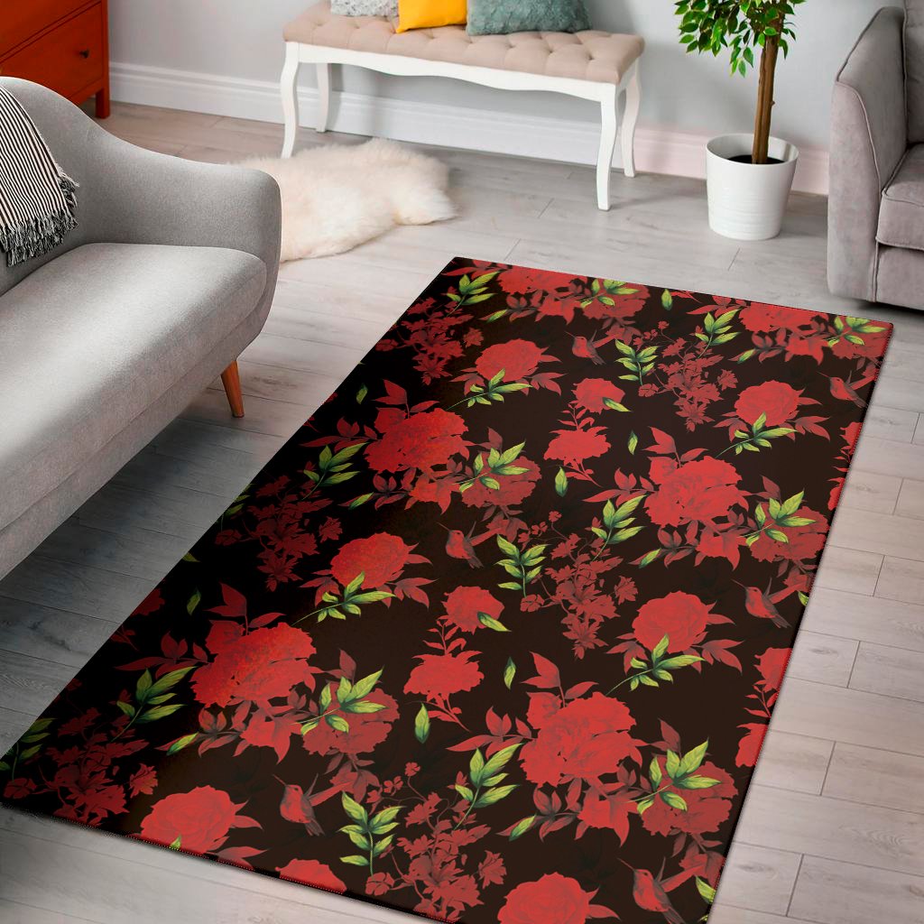 Black And Red Roses Floral Print Area Rug Floor Decor black and red roses floral print area rug floor decor 6297