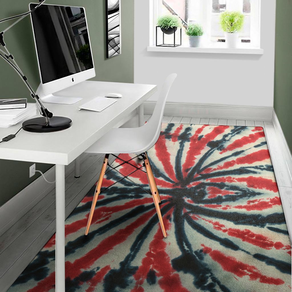 black and red spider tie dye print area rug floor decor 2734