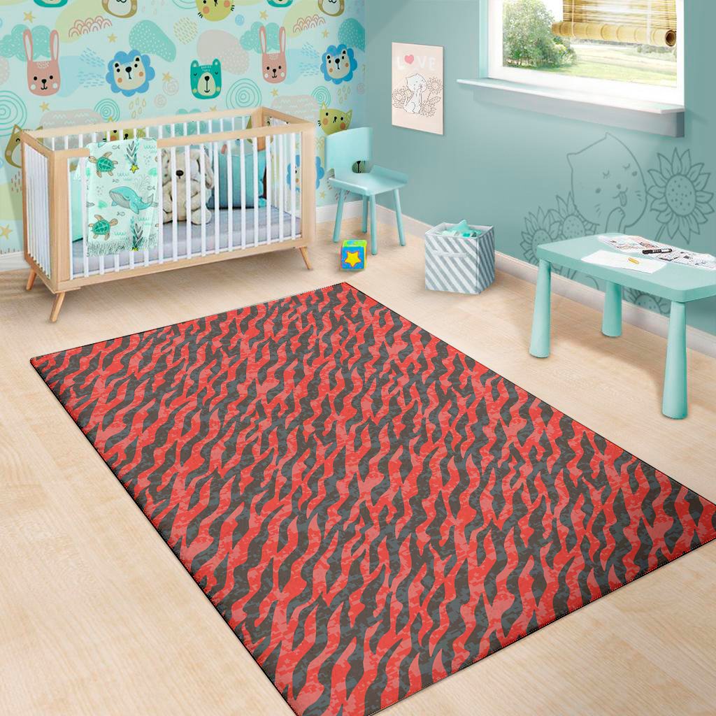 black and red tiger stripe camo print area rug floor decor 8172
