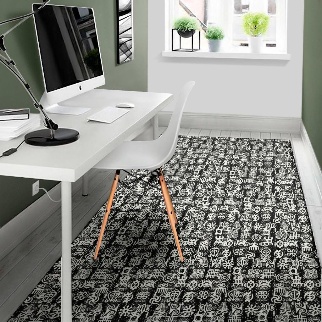 black and white african adinkra symbols area rug floor decor 3607